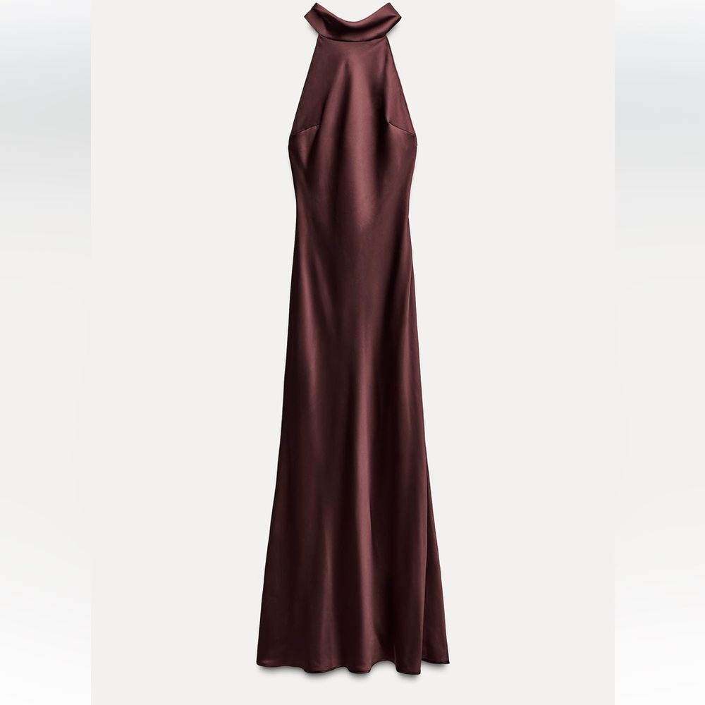 Zara Halter Open Back Satin Effect Dress